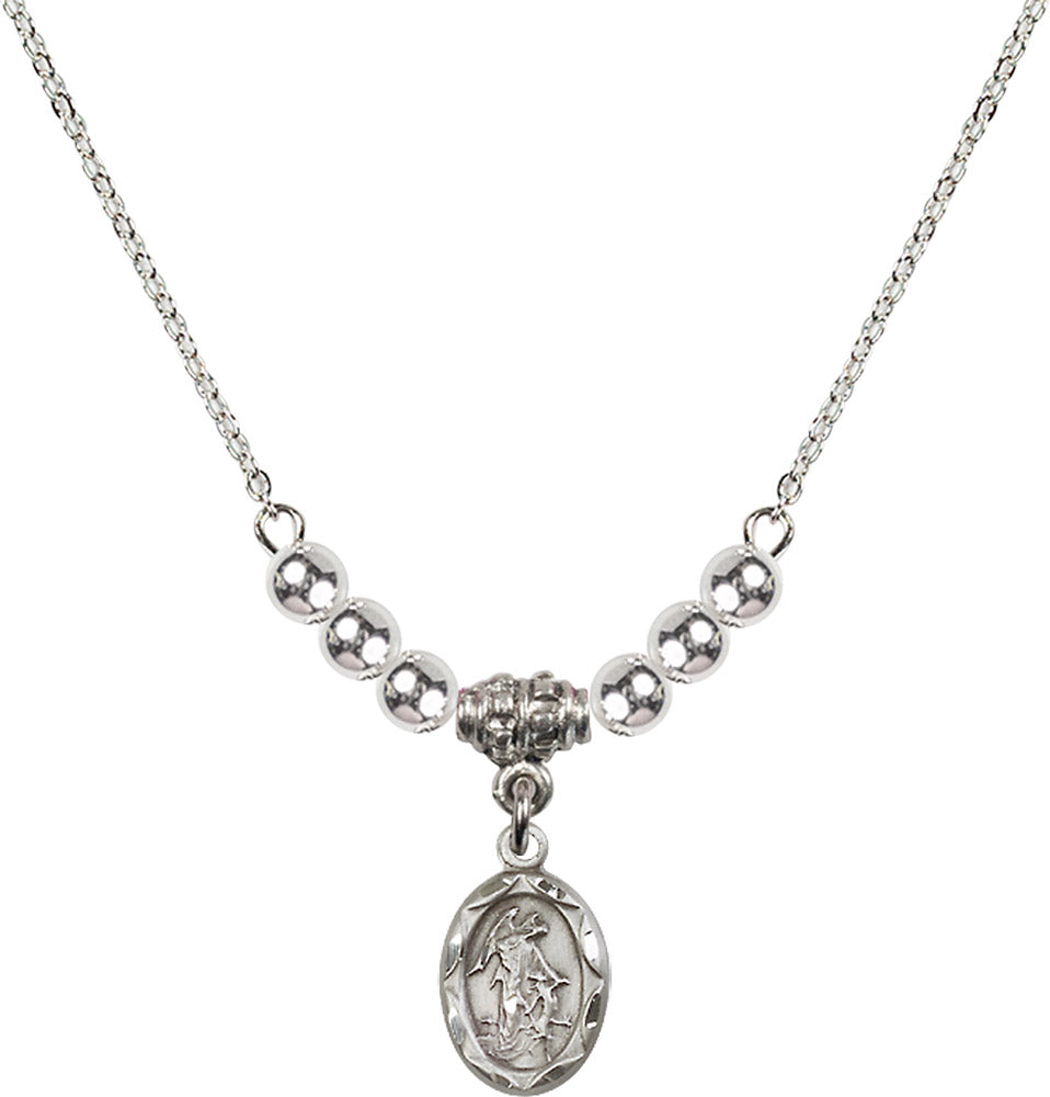 Sterling Silver Guardian Angel Birthstone Necklace with Sterling Silver Beads - 0301