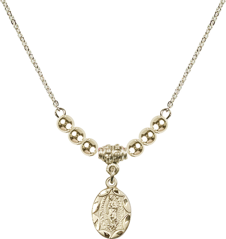 14kt Gold Filled Our Lady of Guadalupe Birthstone Necklace with Gold Filled Beads - 0301