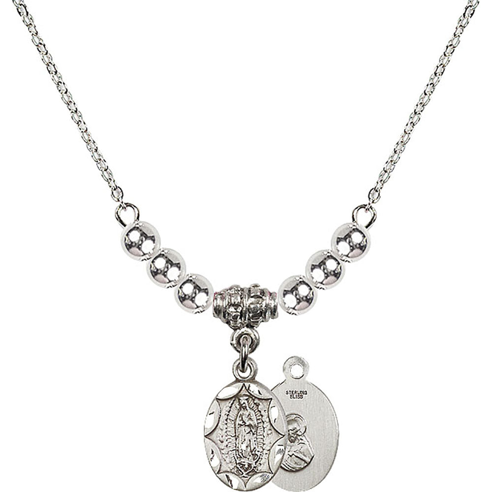 Sterling Silver Our Lady of Guadalupe Birthstone Necklace with Sterling Silver Beads - 0301