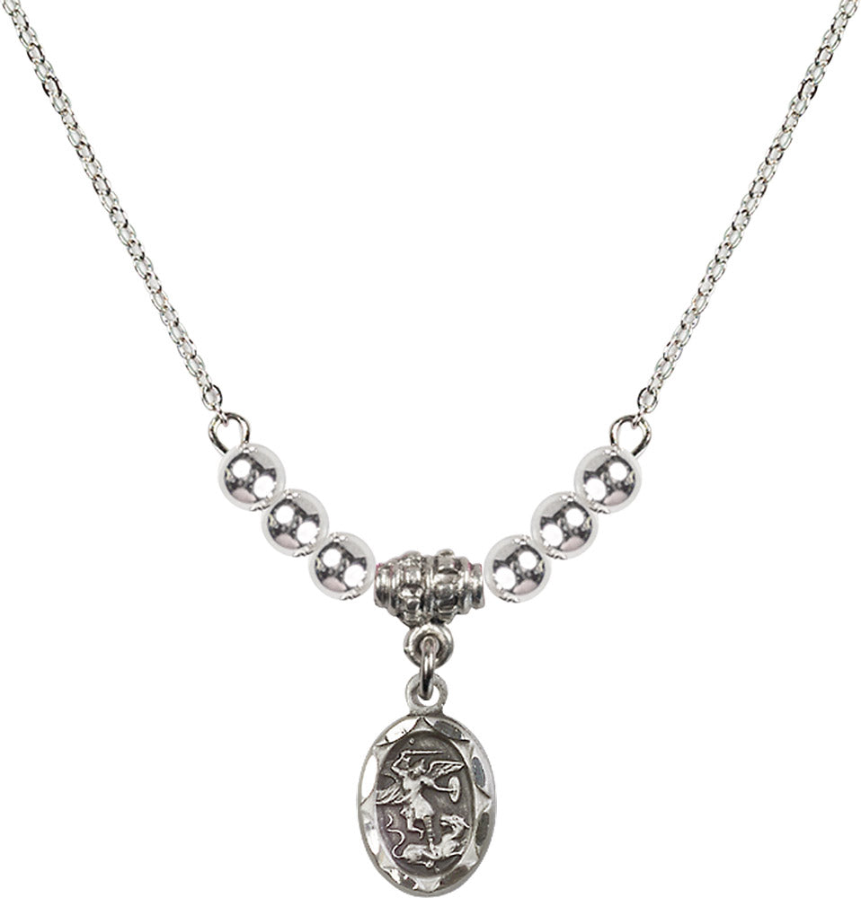 Sterling Silver Saint Michael the Archangel Birthstone Necklace with Sterling Silver Beads - 0301