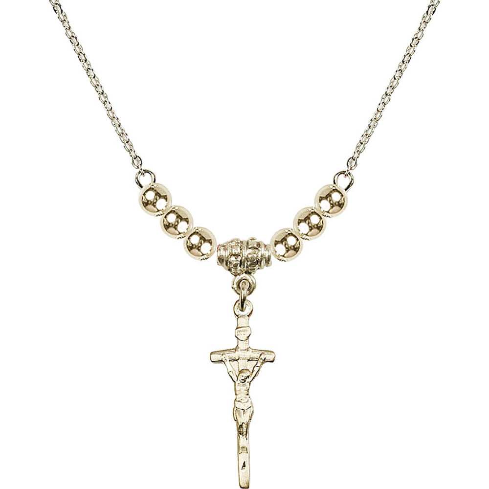 14kt Gold Filled Papal Crucifix Birthstone Necklace with Gold Filled Beads - 0563