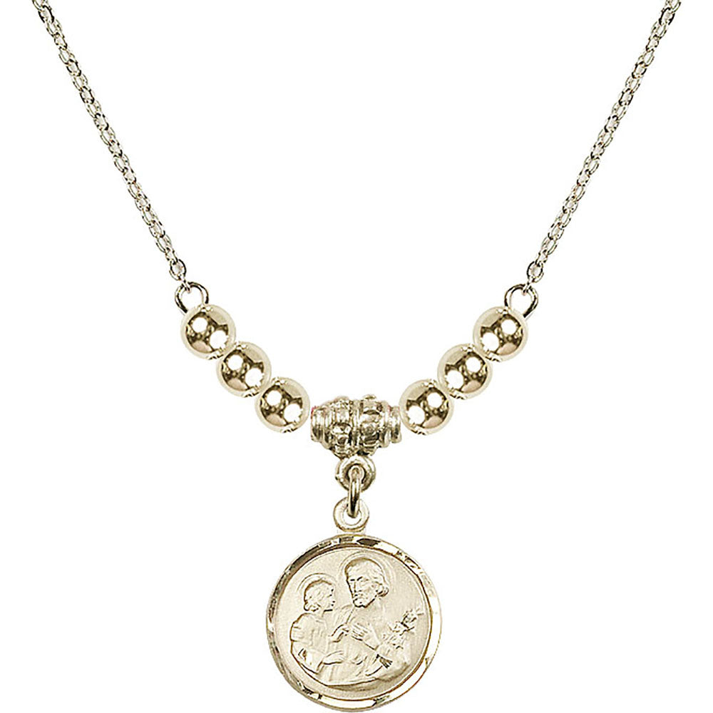 14kt Gold Filled Saint Joseph Birthstone Necklace with Gold Filled Beads - 0601