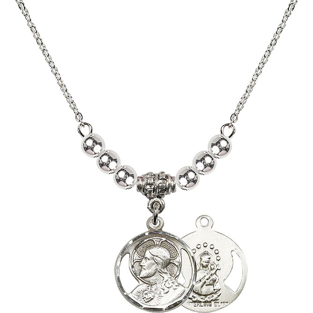 Sterling Silver Scapular Birthstone Necklace with Sterling Silver Beads - 0611