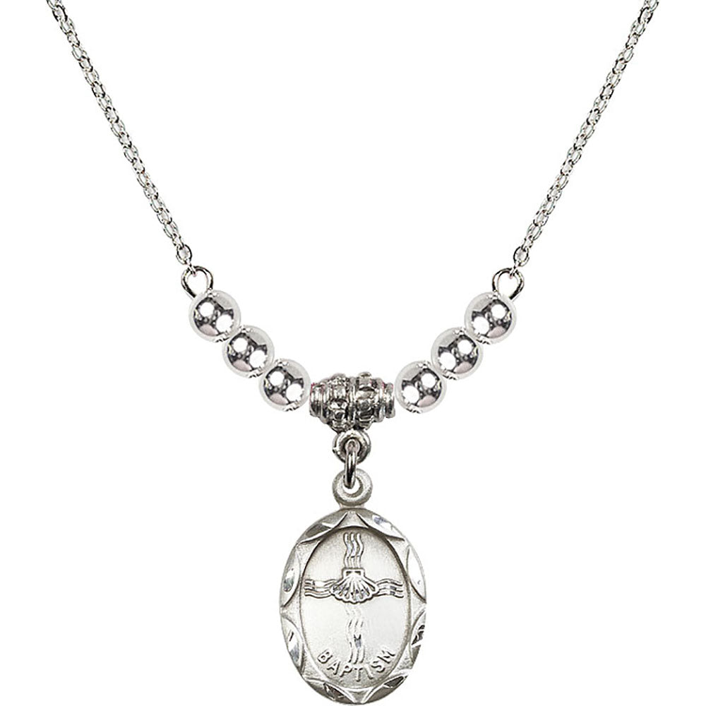 Sterling Silver Baptism Birthstone Necklace with Sterling Silver Beads - 0612