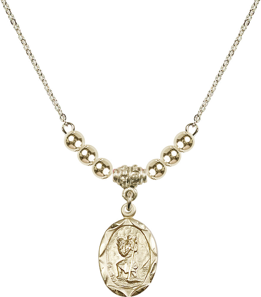 14kt Gold Filled Saint Christopher Birthstone Necklace with Gold Filled Beads - 0612