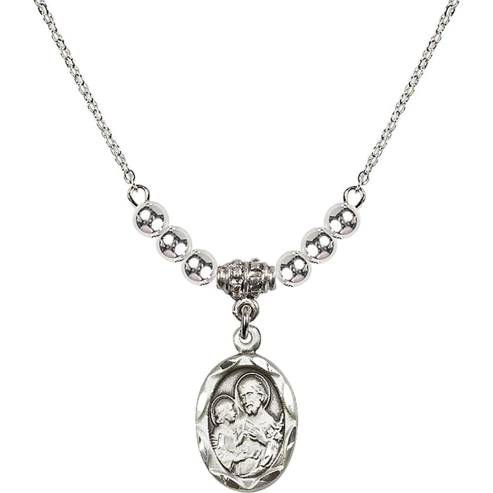 Sterling Silver Saint Joseph Birthstone Necklace with Sterling Silver Beads - 0612