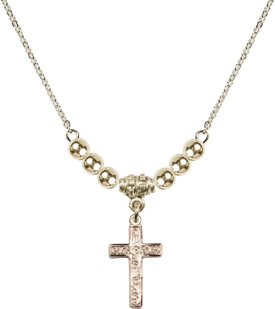 14kt Gold Filled Cross Birthstone Necklace with Gold Filled Beads - 0672