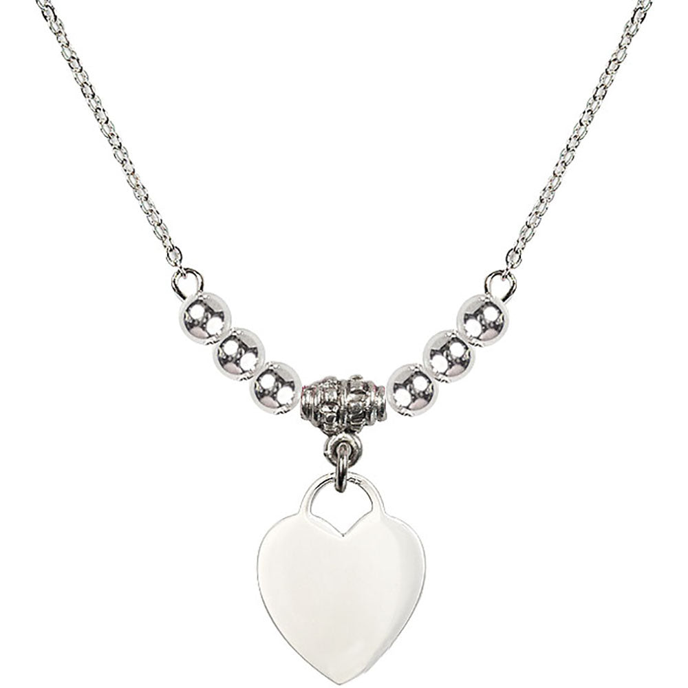 Sterling Silver Heart Birthstone Necklace with Sterling Silver Beads - 3400