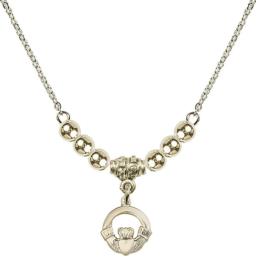 14kt Gold Filled Claddagh Birthstone Necklace with Gold Filled Beads - 4113