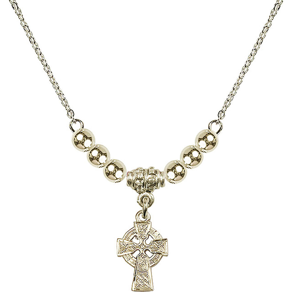 14kt Gold Filled Celtic Cross Birthstone Necklace with Gold Filled Beads - 4133