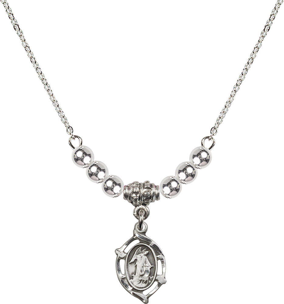 Sterling Silver Guardian Angel Birthstone Necklace with Sterling Silver Beads - 4154