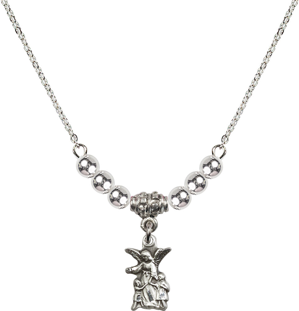 Sterling Silver Guardian Angel Birthstone Necklace with Sterling Silver Beads - 4253