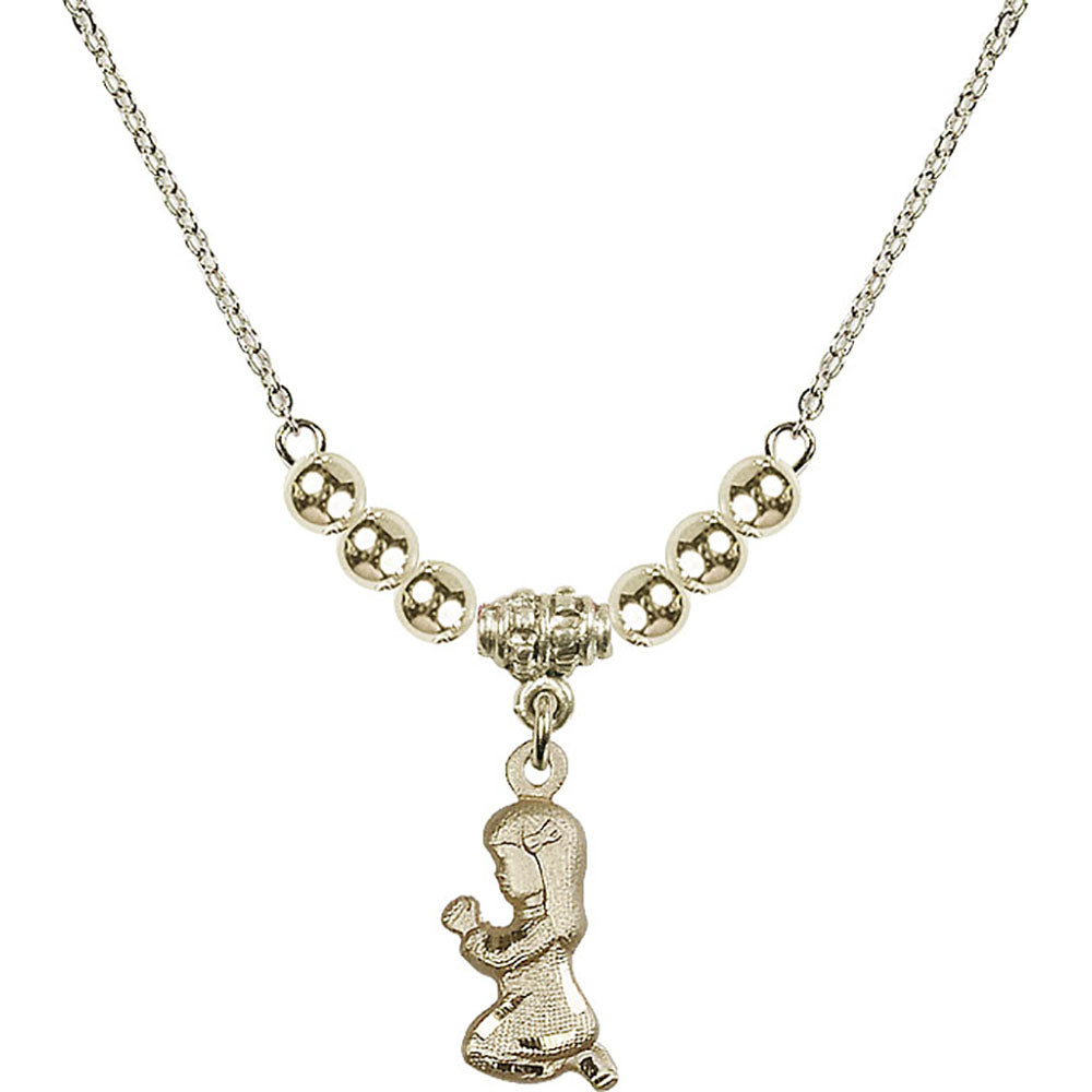 14kt Gold Filled Praying Girl Birthstone Necklace with Gold Filled Beads - 4262