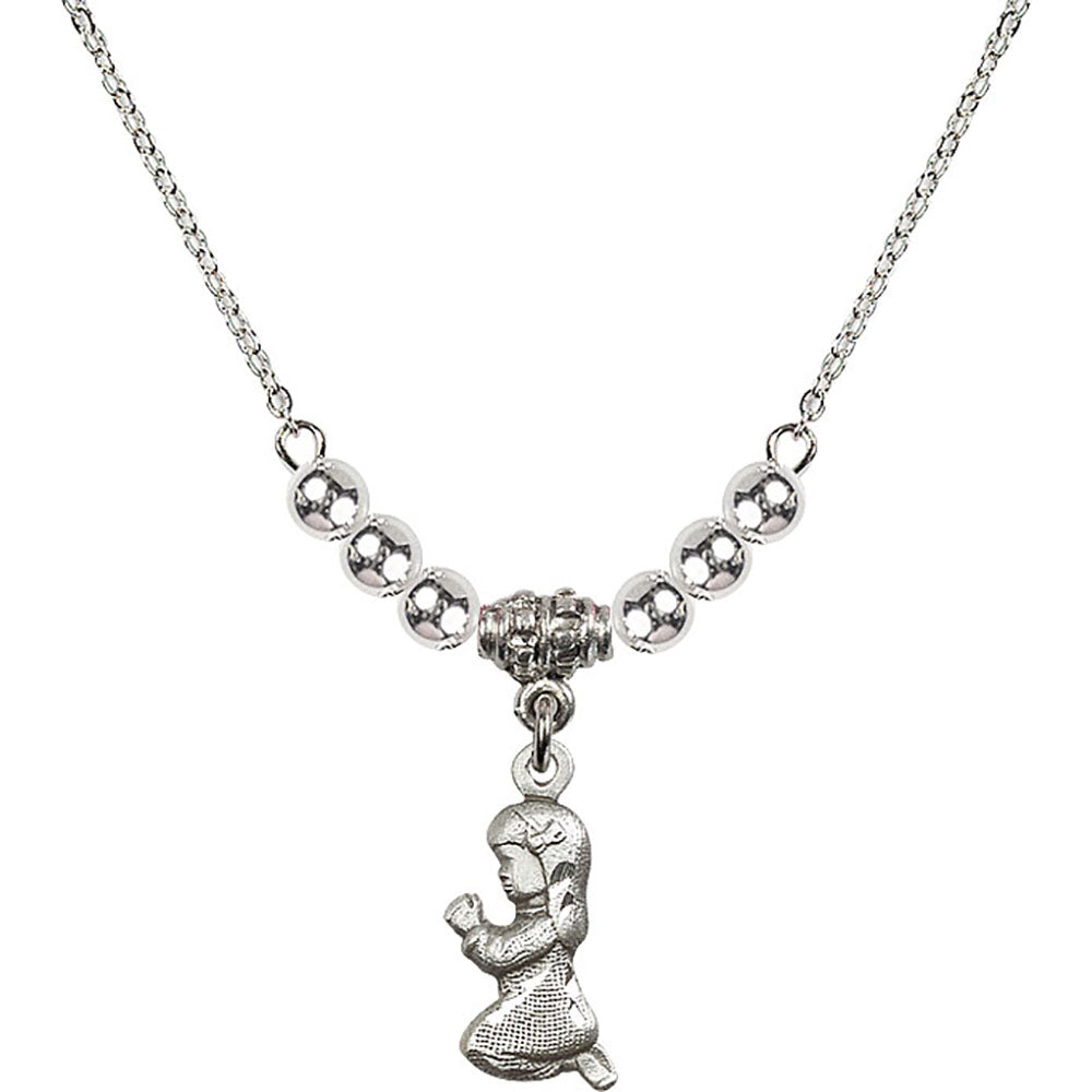 Sterling Silver Praying Girl Birthstone Necklace with Sterling Silver Beads - 4262