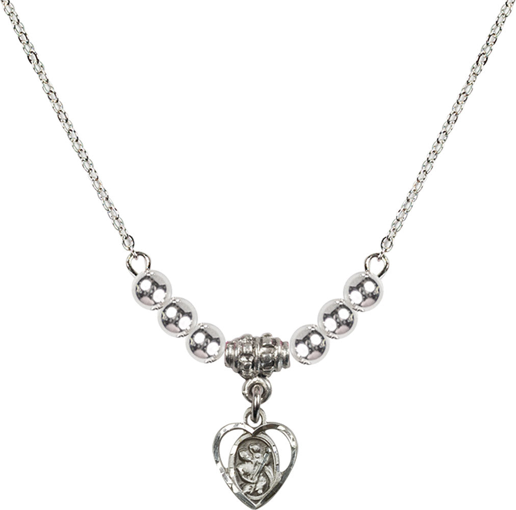 Sterling Silver Saint Christopher Birthstone Necklace with Sterling Silver Beads - 5403