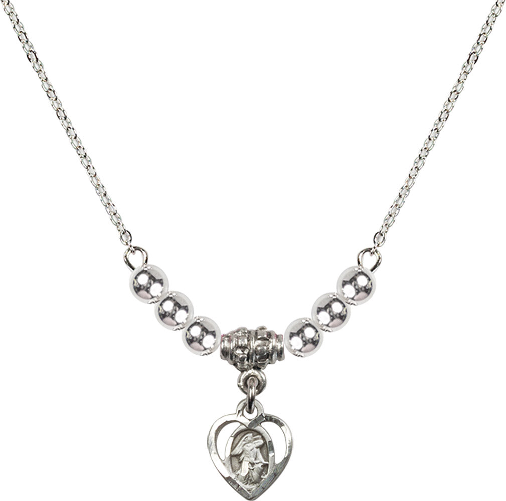 Sterling Silver Guardian Angel Birthstone Necklace with Sterling Silver Beads - 5407