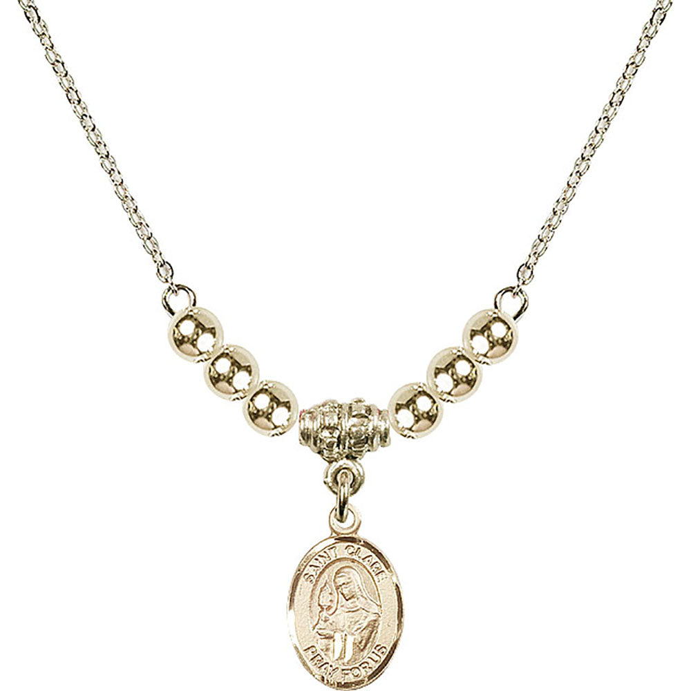 14kt Gold Filled Saint Clare of Assisi Birthstone Necklace with Gold Filled Beads - 9028