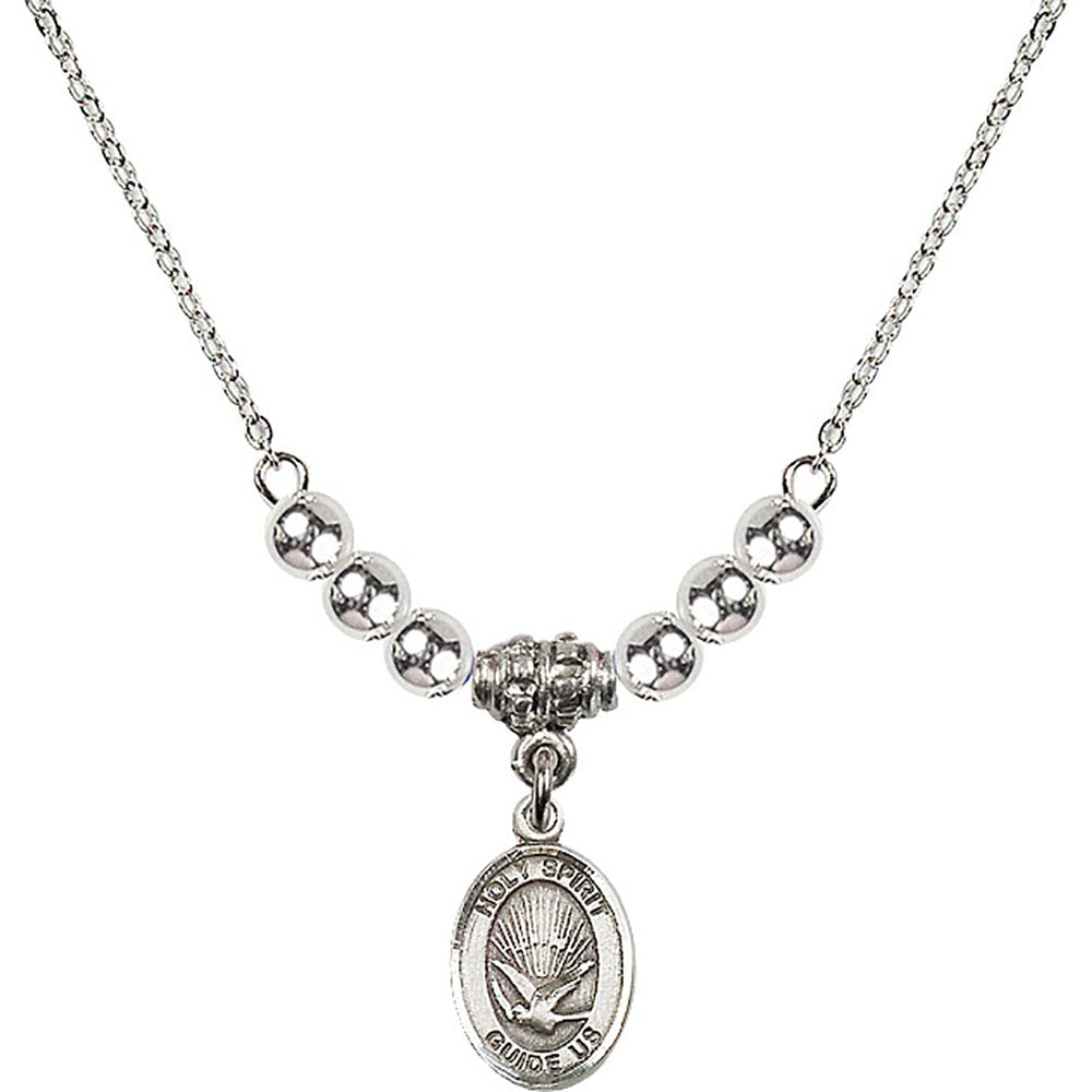 Sterling Silver Holy Spirit Birthstone Necklace with Sterling Silver Beads - 9044