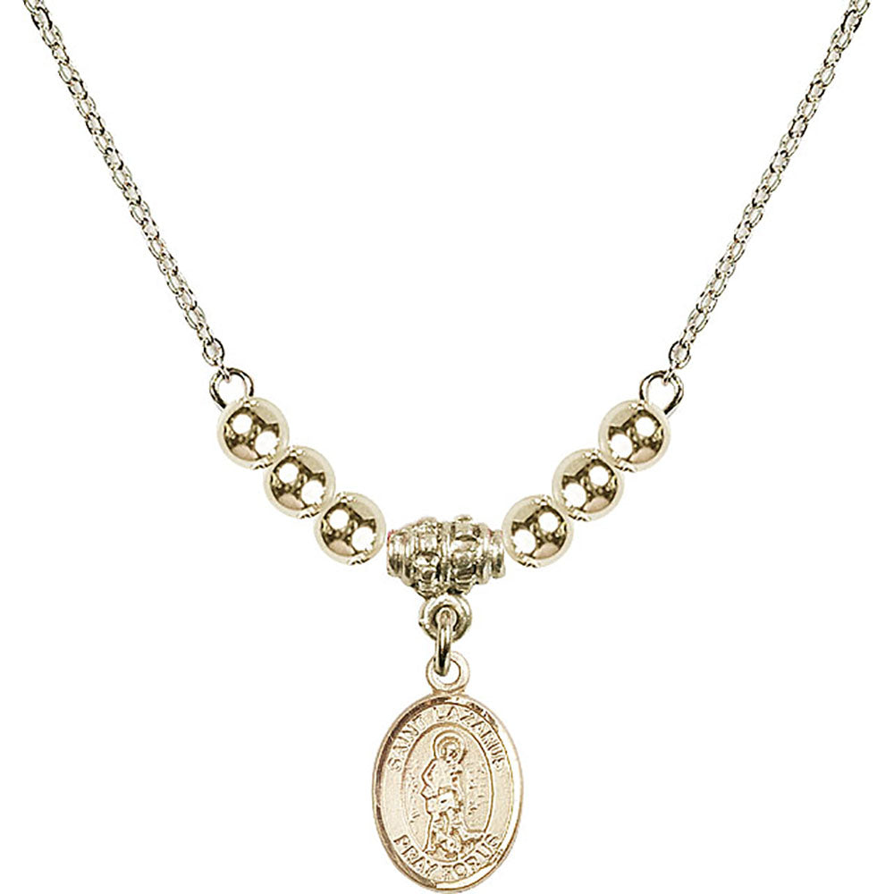 14kt Gold Filled Saint Lazarus Birthstone Necklace with Gold Filled Beads - 9066