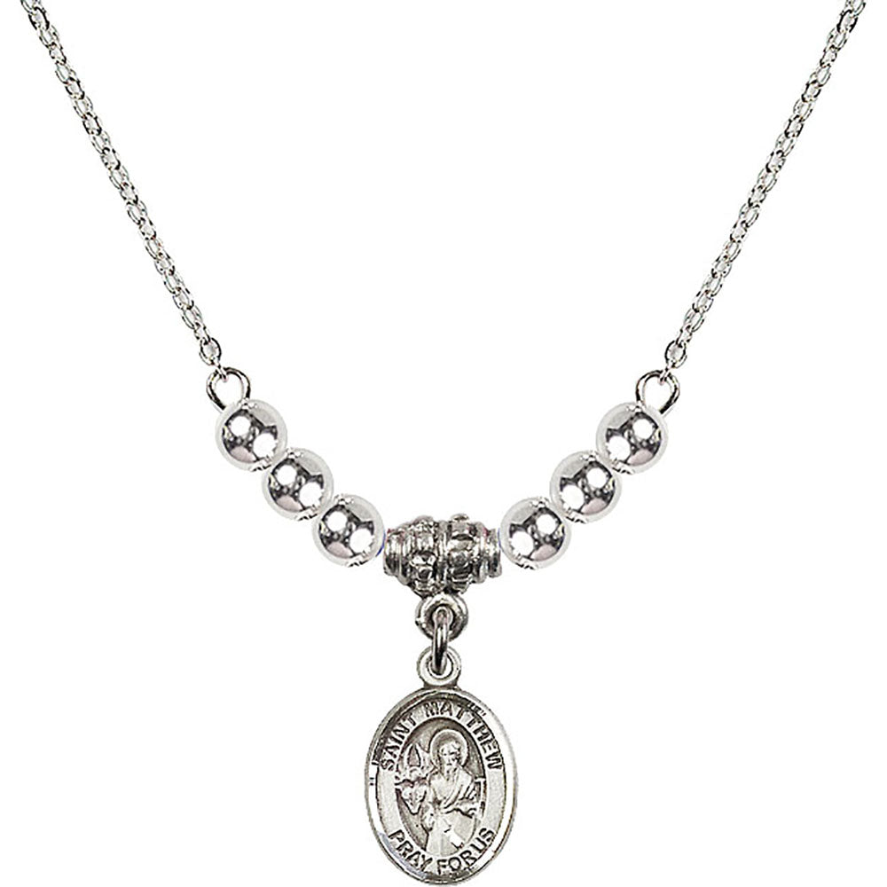 Sterling Silver Saint Matthew the Apostle Birthstone Necklace with Sterling Silver Beads - 9074