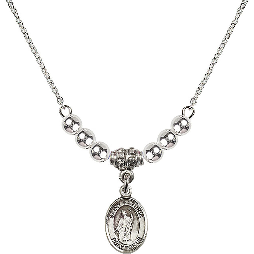 Sterling Silver Saint Patrick Birthstone Necklace with Sterling Silver Beads - 9084