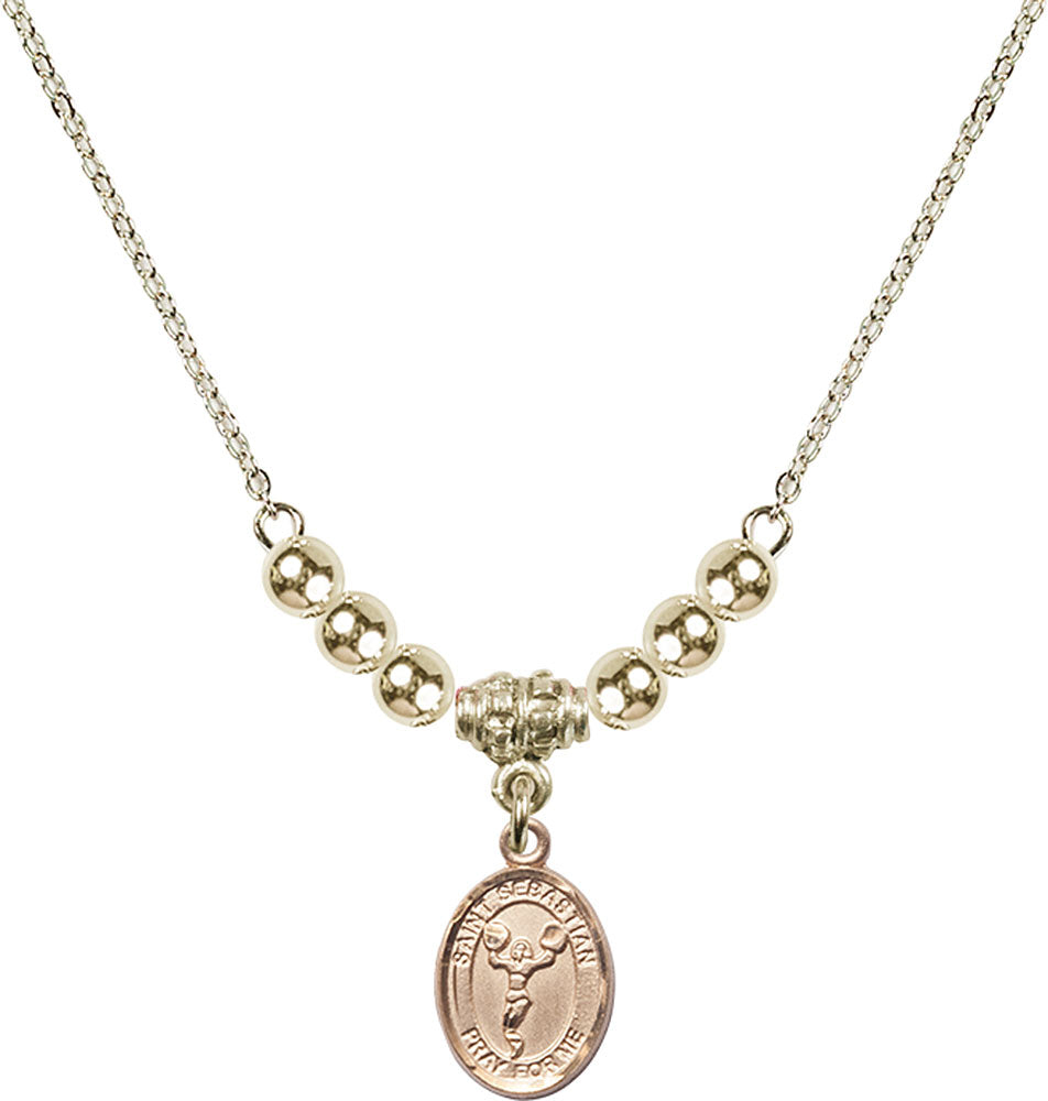 14kt Gold Filled Saint Sebastian/Cheerleading Birthstone Necklace with Gold Filled Beads - 9170