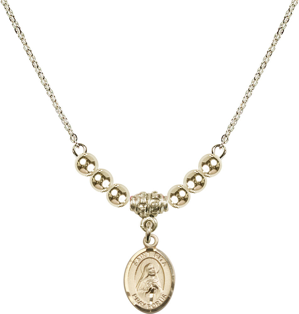 14kt Gold Filled Saint Rita / Baseball Birthstone Necklace with Gold Filled Beads - 9181
