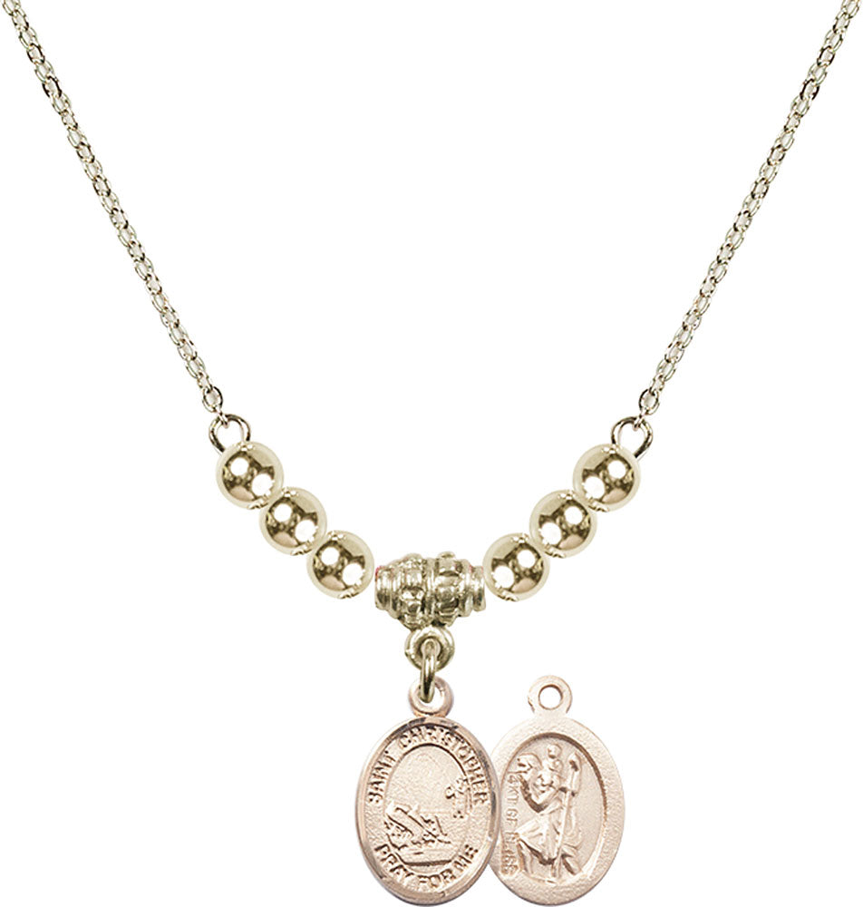 14kt Gold Filled Saint Christopher / Fishing Birthstone Necklace with Gold Filled Beads - 9196