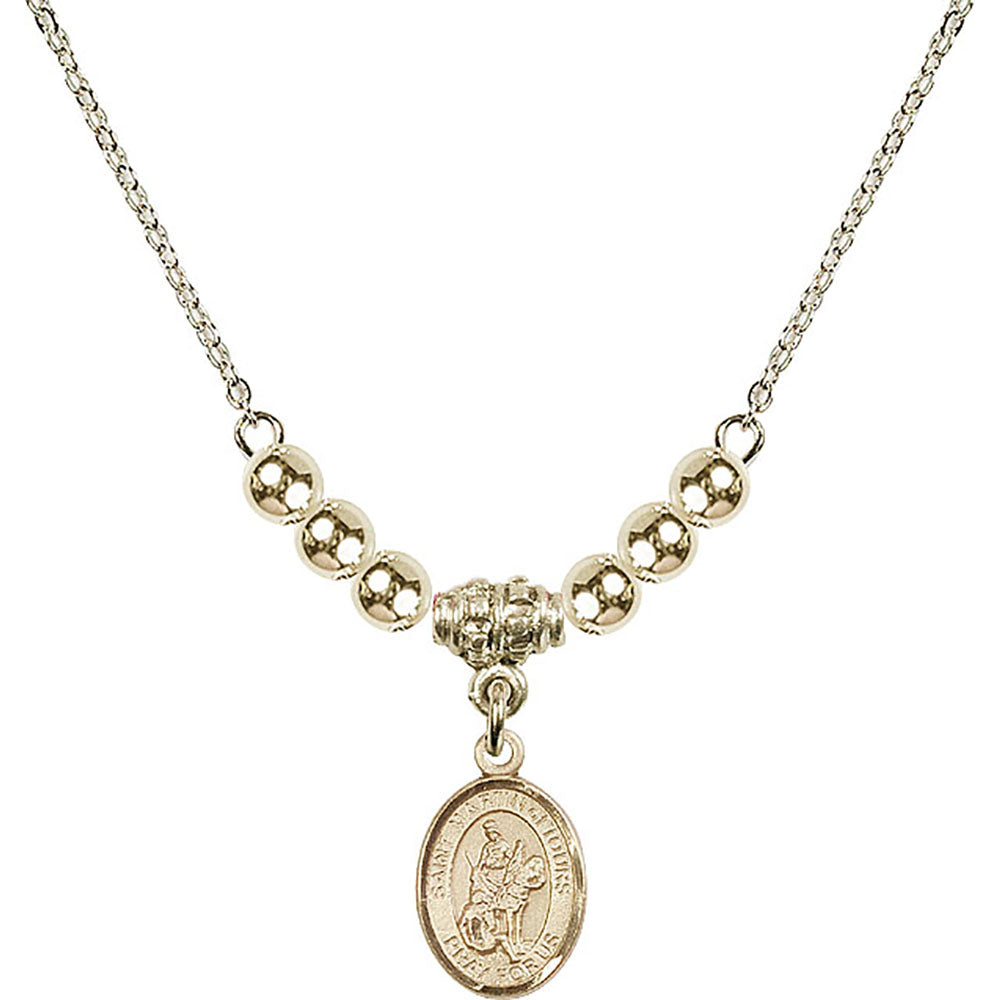 14kt Gold Filled Saint Martin of Tours Birthstone Necklace with Gold Filled Beads - 9200