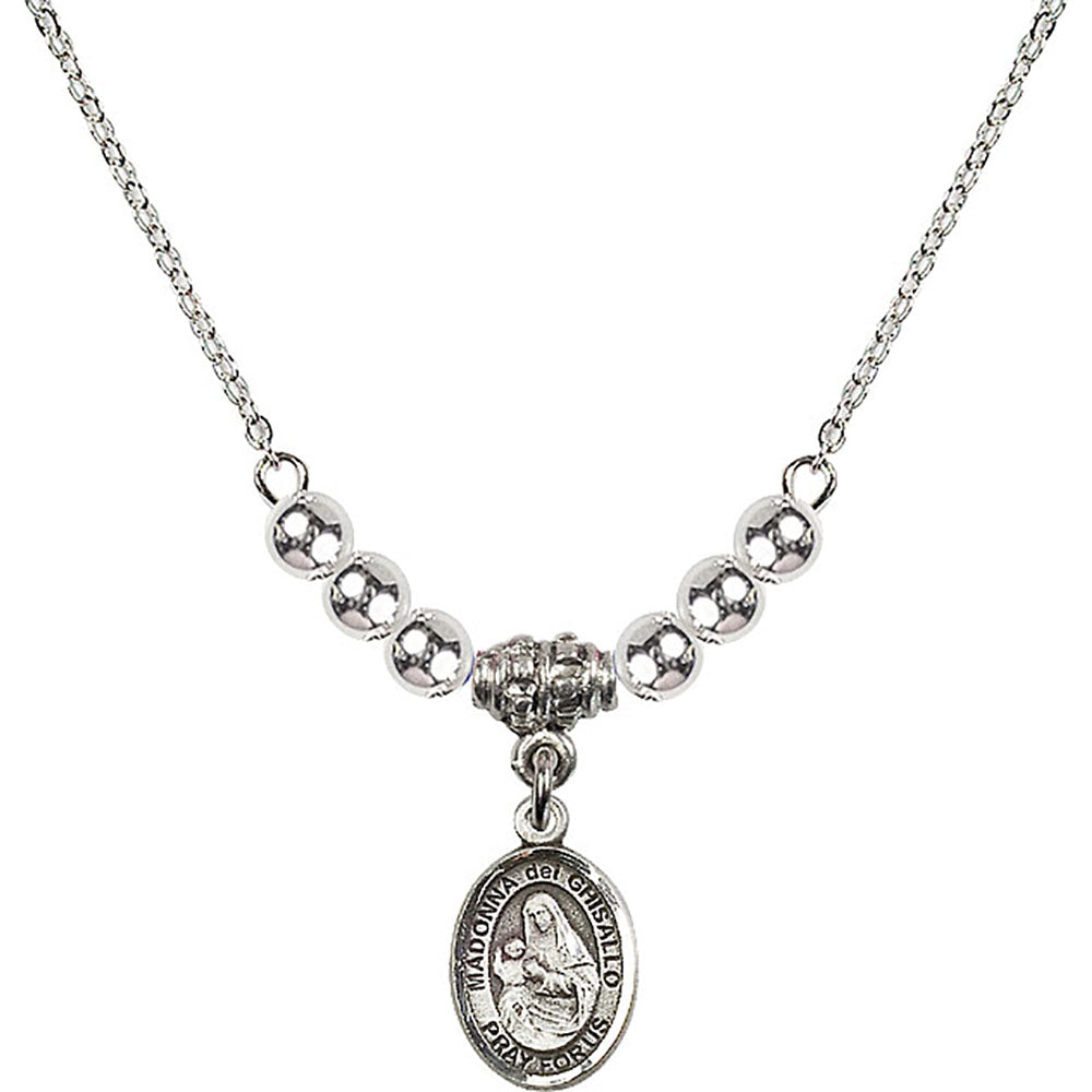 Sterling Silver Madonna del Ghisallo Birthstone Necklace with Sterling Silver Beads - 9203