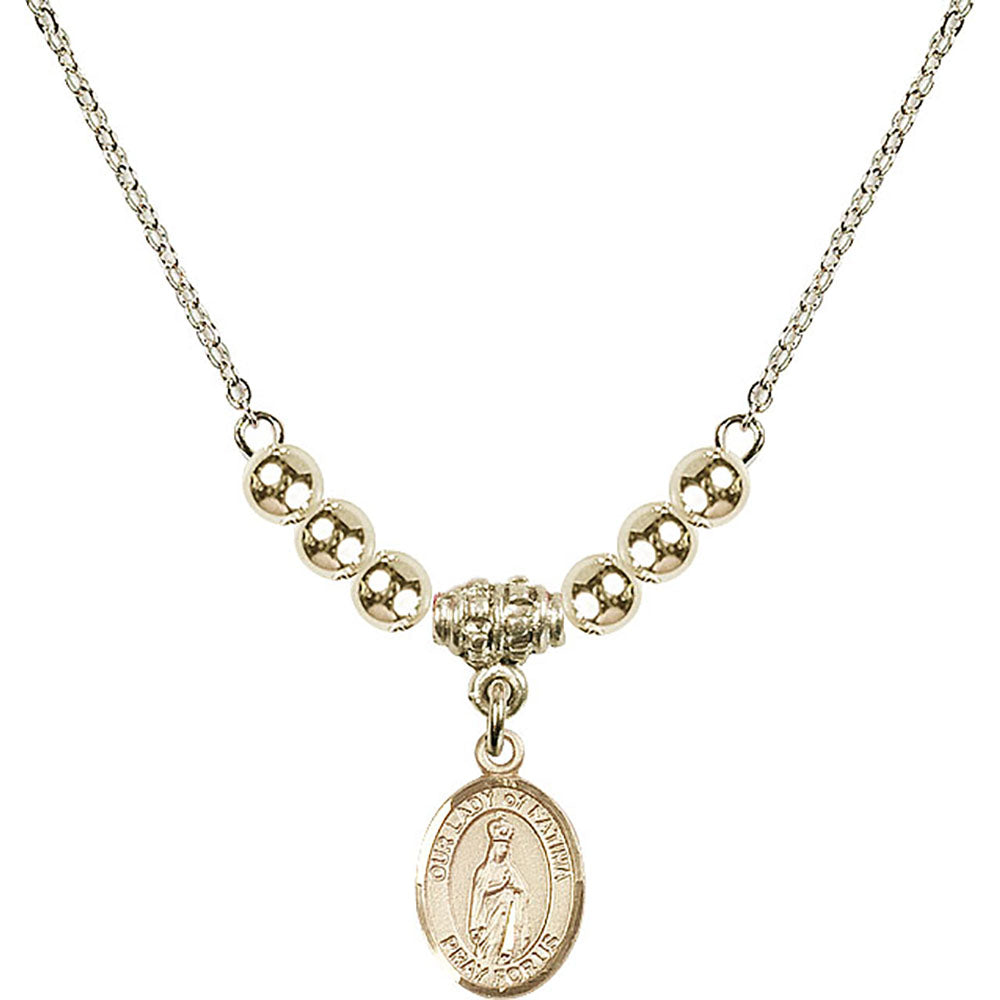 14kt Gold Filled Our Lady of Fatima Birthstone Necklace with Gold Filled Beads - 9205
