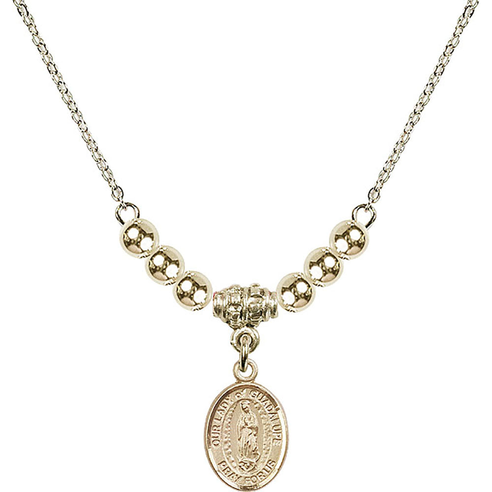 14kt Gold Filled Our Lady of Guadalupe Birthstone Necklace with Gold Filled Beads - 9206