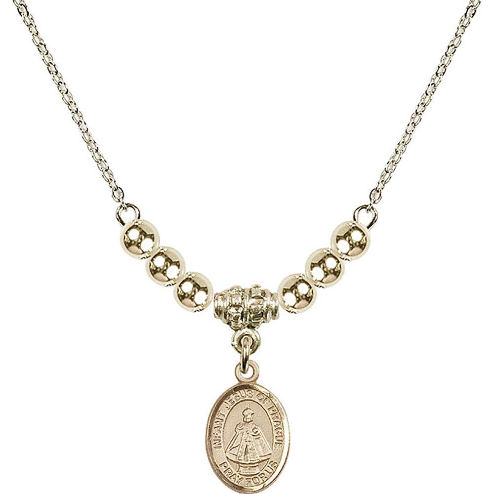 14kt Gold Filled Infant of Prague Birthstone Necklace with Gold Filled Beads - 9207