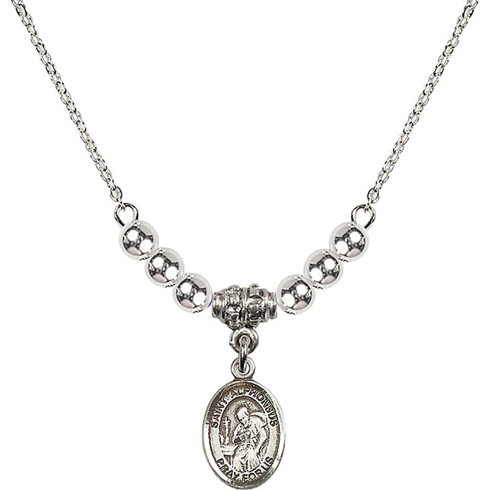 Sterling Silver Saint Alphonsus Birthstone Necklace with Sterling Silver Beads - 9221