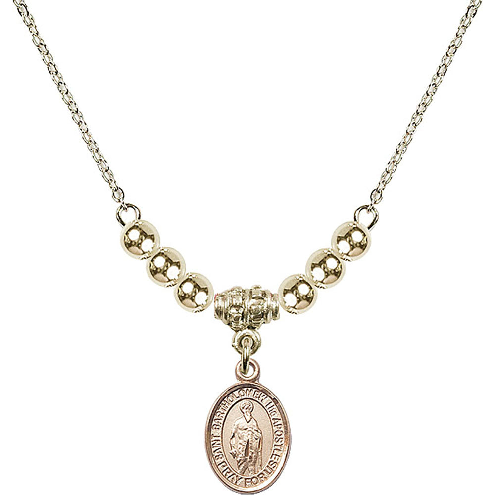 14kt Gold Filled Saint Bartholomew the Apostle Birthstone Necklace with Gold Filled Beads - 9238