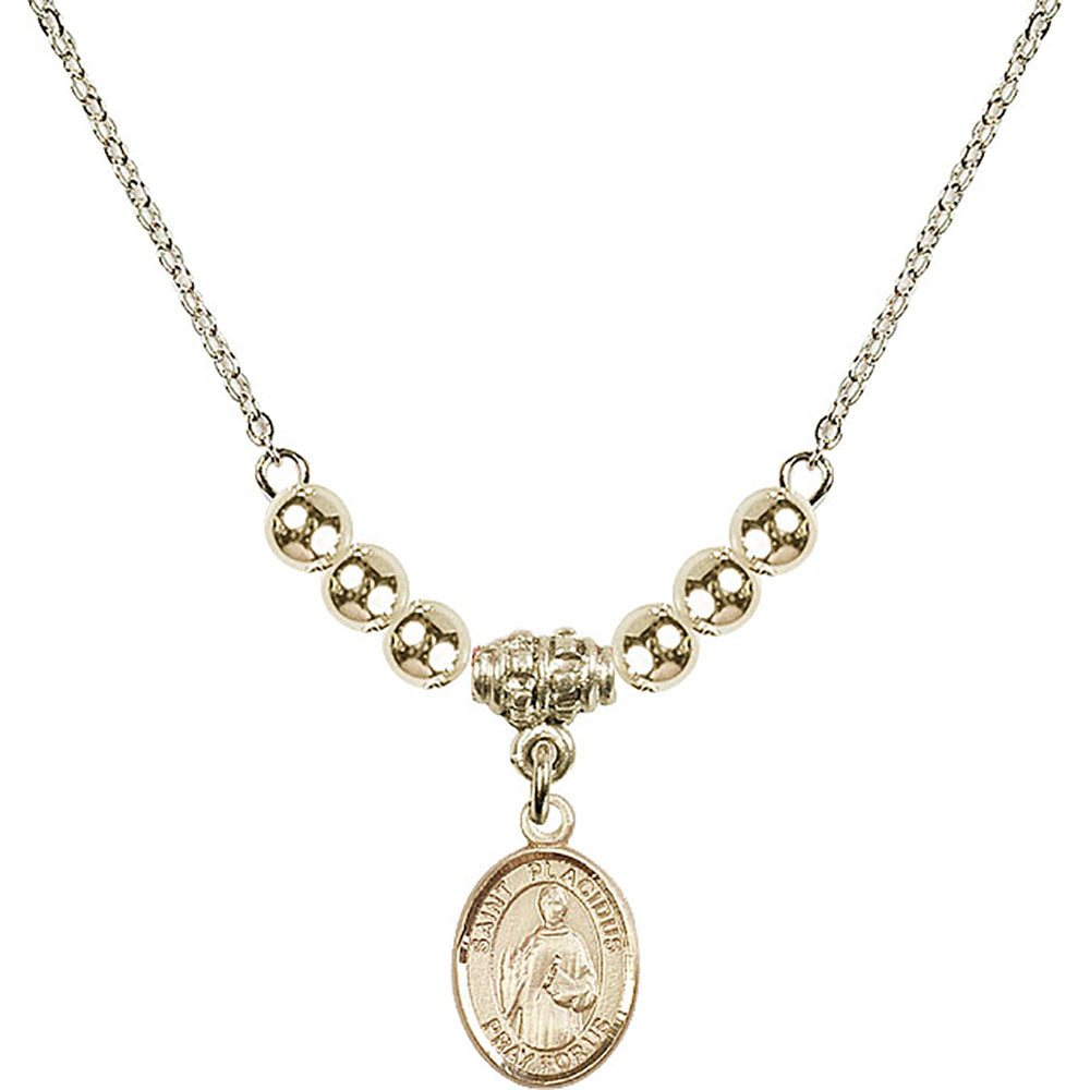 14kt Gold Filled Saint Placidus Birthstone Necklace with Gold Filled Beads - 9240