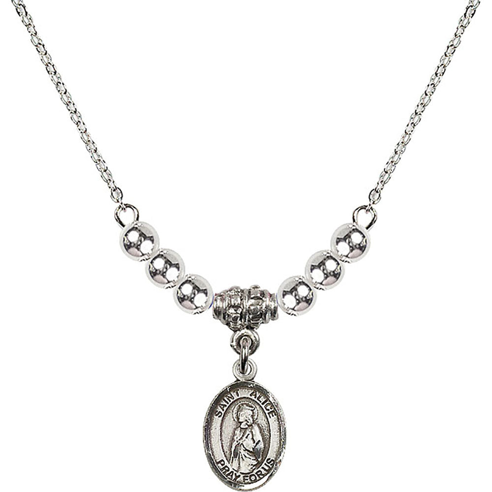 Sterling Silver Saint Alice Birthstone Necklace with Sterling Silver Beads - 9248