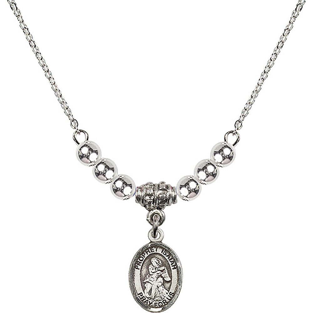 Sterling Silver Saint Isaiah Birthstone Necklace with Sterling Silver Beads - 9258