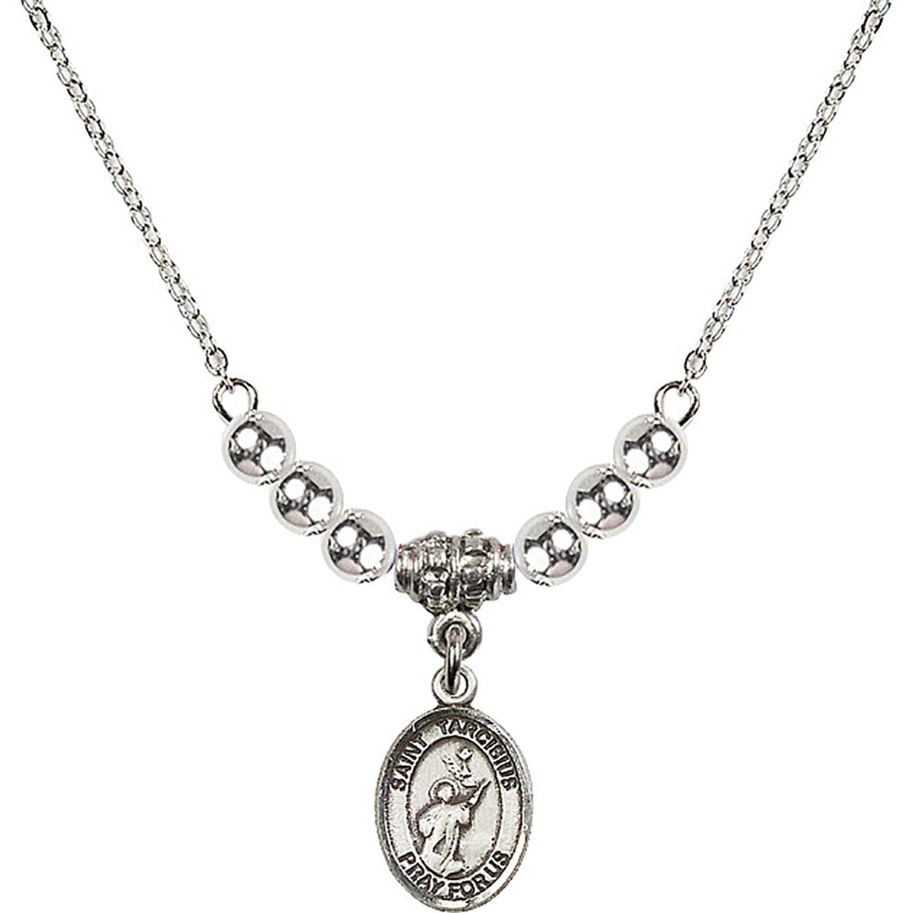 Sterling Silver Saint Tarcisius Birthstone Necklace with Sterling Silver Beads - 9261