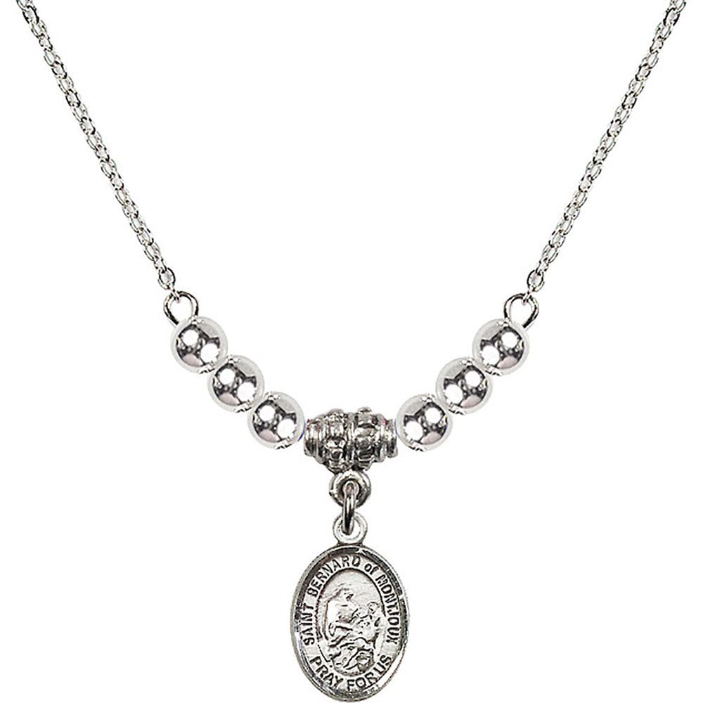 Sterling Silver Saint Bernard of Montjoux Birthstone Necklace with Sterling Silver Beads - 9264