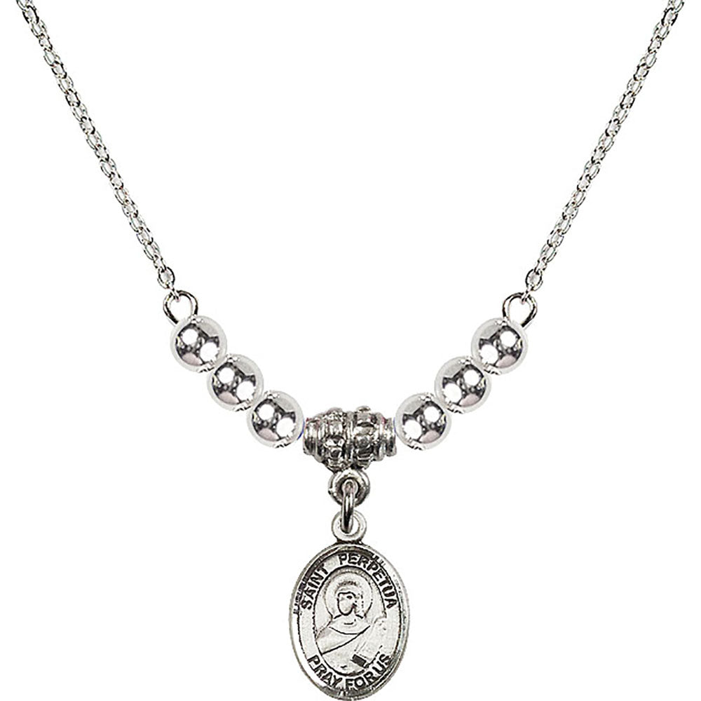 Sterling Silver Saint Perpetua Birthstone Necklace with Sterling Silver Beads - 9272