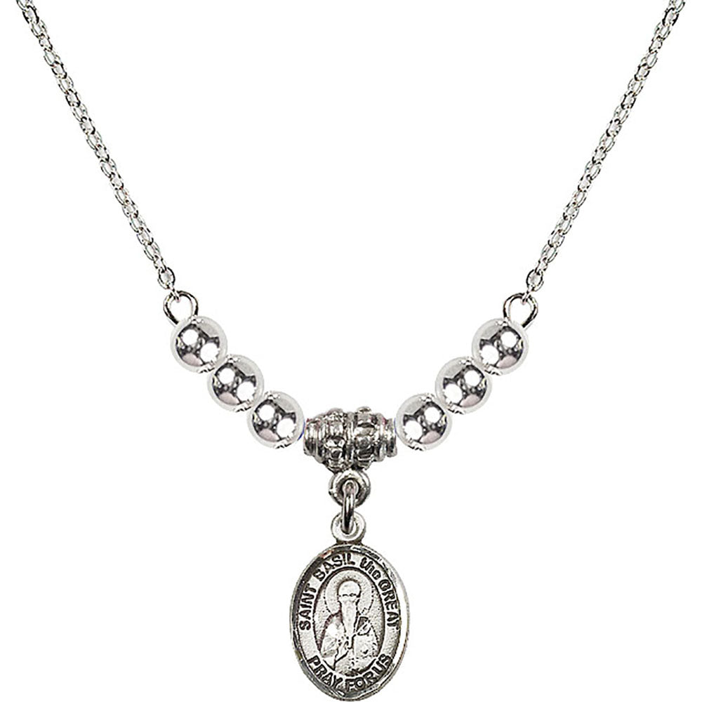 Sterling Silver Saint Basil the Great Birthstone Necklace with Sterling Silver Beads - 9275