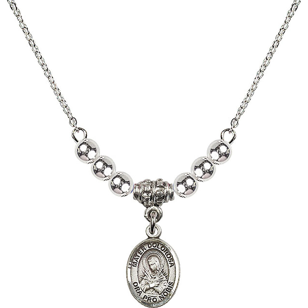 Sterling Silver Mater Dolorosa Birthstone Necklace with Sterling Silver Beads - 9290