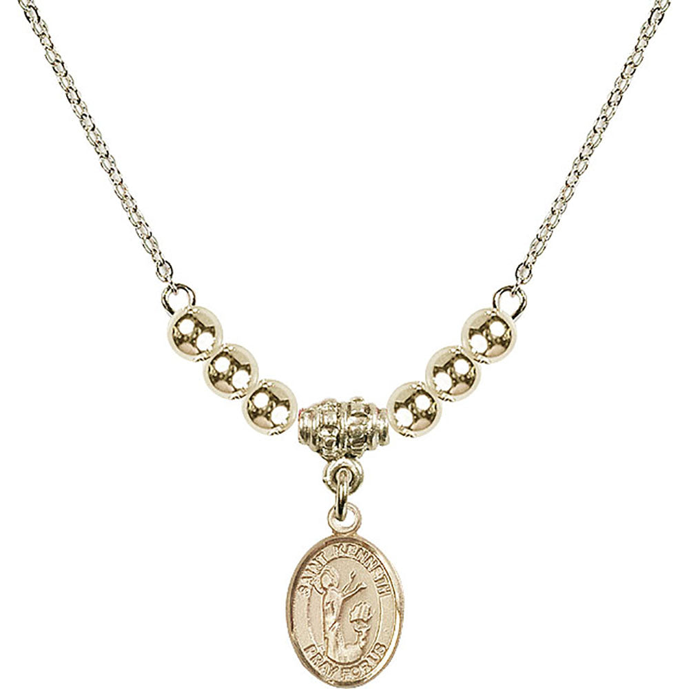 14kt Gold Filled Saint Kenneth Birthstone Necklace with Gold Filled Beads - 9332