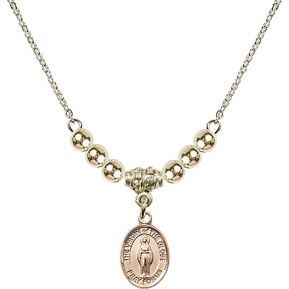 14kt Gold Filled Virgin of the Globe Birthstone Necklace with Gold Filled Beads - 9345