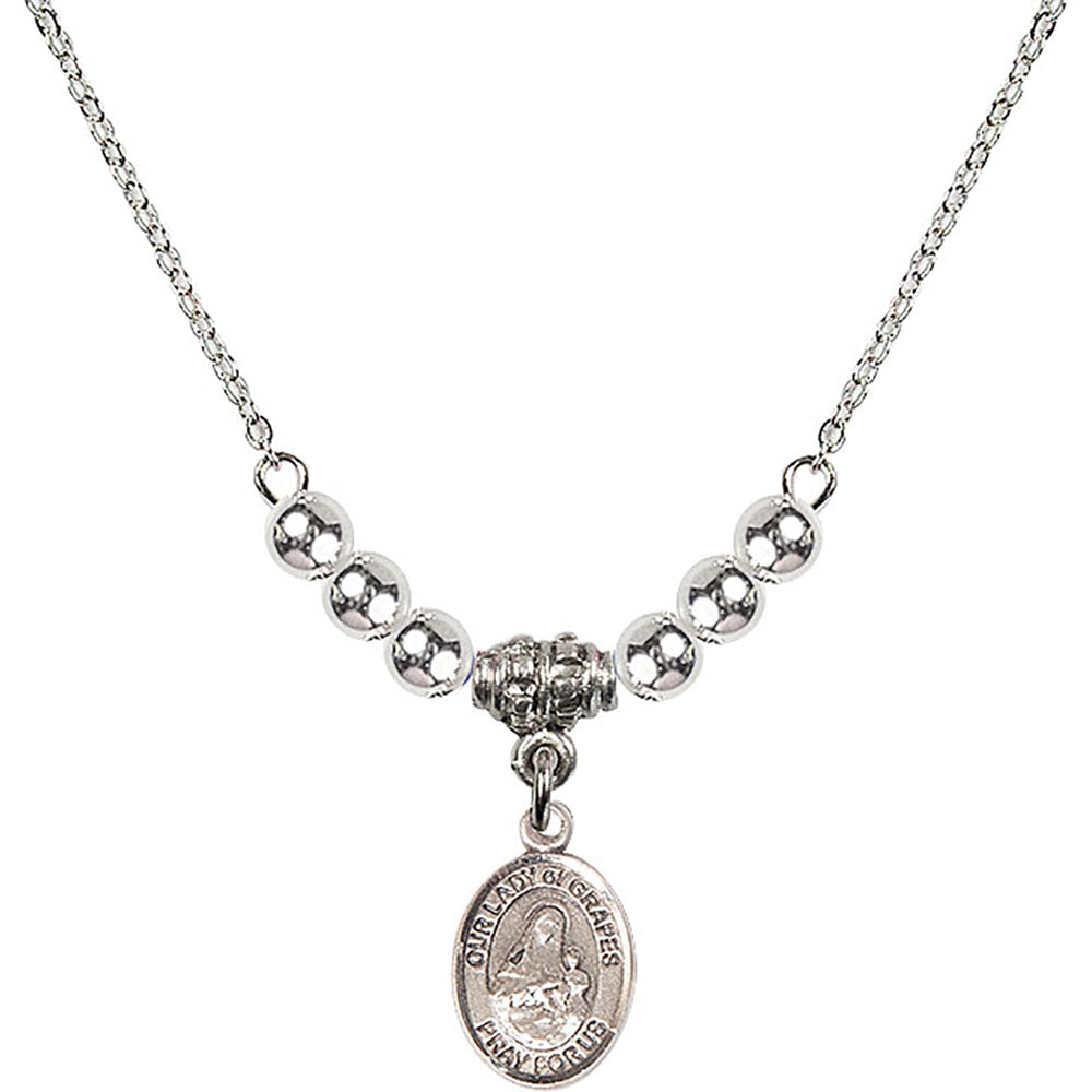 Sterling Silver Our Lady of Grapes Birthstone Necklace with Sterling Silver Beads - 9347