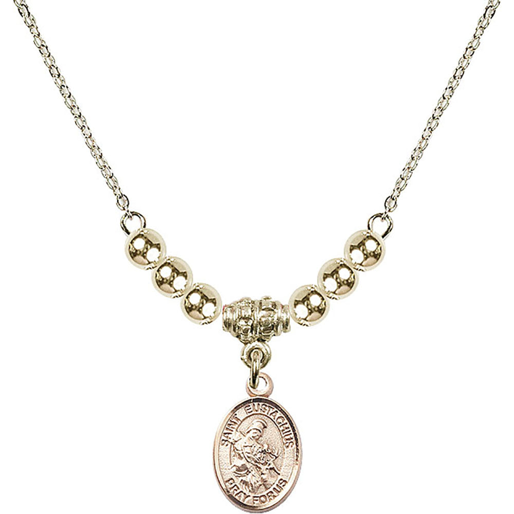 14kt Gold Filled Saint Eustachius Birthstone Necklace with Gold Filled Beads - 9356