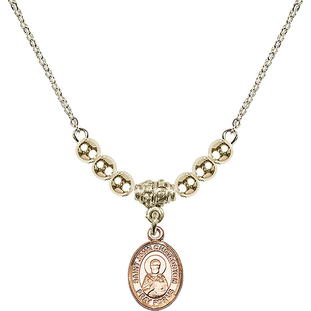14kt Gold Filled Saint John Chrysostom Birthstone Necklace with Gold Filled Beads - 9357
