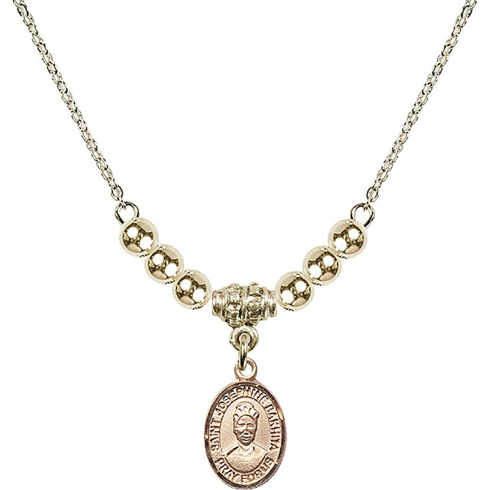 14kt Gold Filled Saint Josephine Bakhita Birthstone Necklace with Gold Filled Beads - 9360