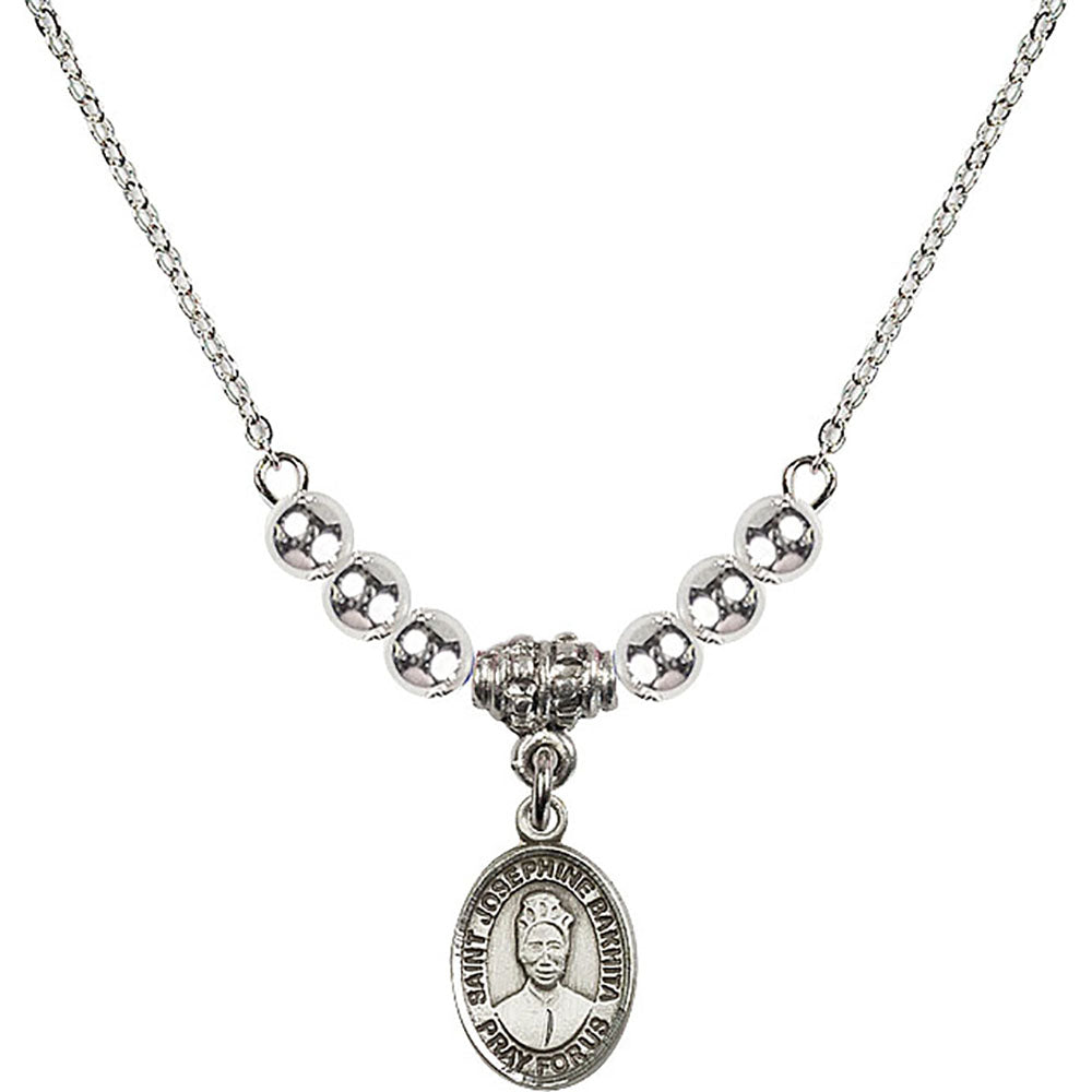 Sterling Silver Saint Josephine Bakhita Birthstone Necklace with Sterling Silver Beads - 9360